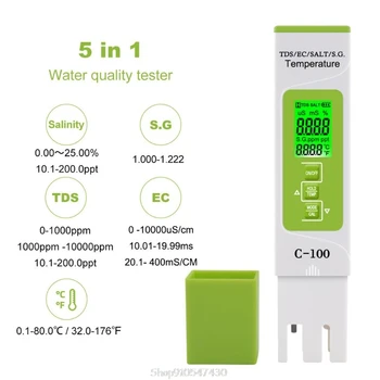 5 v 1 TDS/ES/Salinita/S. G./Teplota meradla, Digitálny Tester Kvality Vody pre Domáce, Bazény, Pitnej Vody, Akvárium N13 20