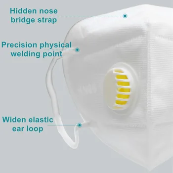 5 Vrstiev Biela KN95 Úst Maska S Dýchaním Ventil FFP2 Proti prachu, Ochranné Pleťové Masky Respirátor 95% Filtrácia Bezpečnosti Maska