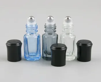 50 x 3ml Prázdne Mini Sklo prejdite na fľaše pre esenciálne oleje Naplniteľné parfum fľašu dezodorant kontajnerov s čiernym viečkom