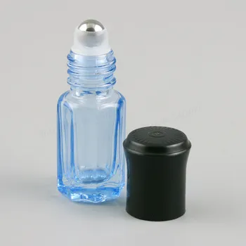 50 x 3ml Prázdne Mini Sklo prejdite na fľaše pre esenciálne oleje Naplniteľné parfum fľašu dezodorant kontajnerov s čiernym viečkom