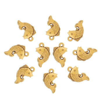 50 x Tibetského Striebra a Zlata 3D Ryby Kapor Charms Prívesky Korálky Dvojité Obojstranný pre DIY Náramok, Náhrdelník Šperky Čo 16x9mm