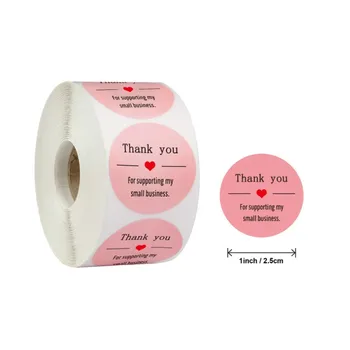 500pcs/roll Okrúhle Ružové Vďaka za podporu mojej small business nálepky prenosné tearable lesk samolepky papierové vrece 25 mm tesniaca
