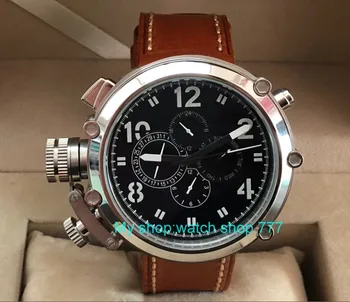50mm parnis black dial Ľavej ruke typ Automatickom Vietor pohyb multi-funkcia svetla pánske hodinky pa64-p8