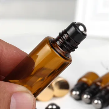 50pcs 1ML2ML 3ML 5ML Amber Prejdite Na Kolieskových Fľaše pre Esenciálne Oleje Naplniteľné Parfum Fľašu Dezodorant Kontajnerov so zlatým vekom