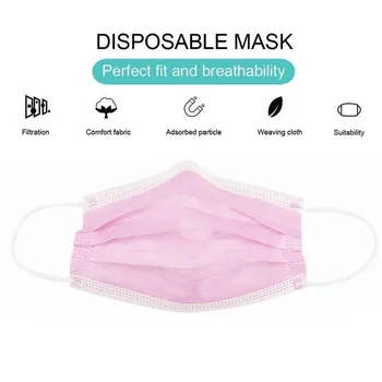 50PCS Ružová filter Proti baktériám 3 vrstvy Jednorázové masky, pleťové Masky Proti prachu Bezpečné PM2.5 ochranné masky Non-tkané meltblown