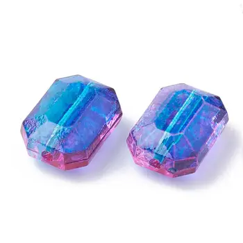 50pcs Transparentný Sprej Maľované Akryl Crystal Perličiek DIY Šperky Robiť, Modrý Obdĺžnik, Octagon Dve Tón, 15x11x7mm, Otvor: 1 mm