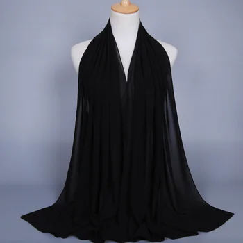 50pcs/veľa žien obyčajný bublina šifón hidžáb šatku pevný farebný šál hlavový most Islamskej moslimských hidžáb značky black dlhý šál/šatky