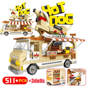 511pcs Mesto Camping Grilované Hot Dog Model Auta, Stavebné Bloky, Priatelia Vozidla Údaje Tehly Vzdelávania Hračky Pre Dievčatá