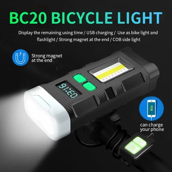 5200mAh Svetlo na Bicykel 2 X L2 KLASU Baterka Pre cyklistov Ľahký USB Nabíjateľné Batérie Cyklistické Svetlo So Silným Magnetom LCD Displej