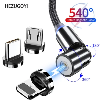 540 Otočiť LED Magnetické Kábel Micro USB Typu C, Rýchle Nabíjanie Kábel Pre iPhone 11 Xr Samsung Huawei Xiao Rýchle Nabíjanie Kábel USBC