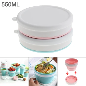 550ML 2 Farby Prenosné Kruhové Silikónové Škálovateľné Skladacie Lunchbox Bento Box na 40 Celzia ~ 230 Celzia