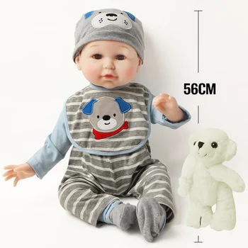 56 cm reborn baby doll 22 palcový Realisticky Mäkké Silikónové Bebe Reborn bábiky Módne oblečenie bábiky s Medveď Hračky pre dievčatá Narodeninám