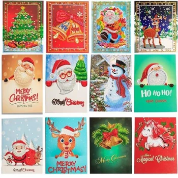 5D DIY Diamond Maľovanie Cartoon Papier Pozdrav Pohľadnice, Remeselné Deti Festival Pozdraviť Karty Mini Santa Claus Veselé Vianoce