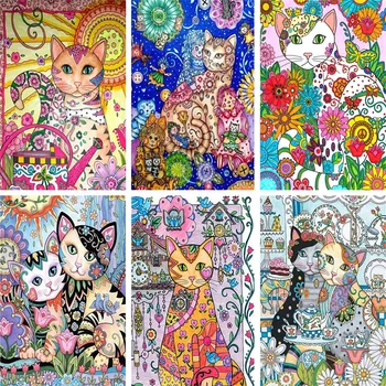5D Diy Diamond Maľovanie Cross Stitch Farba Mačka Diamond Výšivky Zvierat Plný Drahokamu Mozaiky Domov Vianočné dekorácie