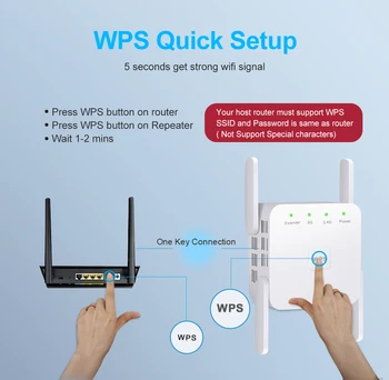 5G Bezdrôtový WiFi Opakovač Wi-Fi Booster 2.4 G 5 ghz Wi-Fi Zosilňovač 300Mbps 1200 mb / s 5 ghz Signálu WiFi Long Range Extender