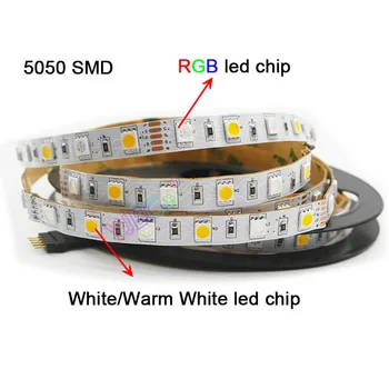 5m 60leds/M RGBW RGBWW LED Pásy svetla,DC12V 24 SMD 5050 Flexibilné RGB +( Biela/Teplá Biela) RGB+SCS SMD 5050 led pásy