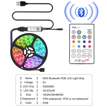 5M RGB LED Bluetooth Pás SMD 5050 Hudbu, Synchronizovať Pásy Svetla, 5V Bluetooth Ovládanie Diódy Pásky pre Spálne Skriňa Domova