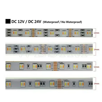 5M RGBCCT 5IN1 LED Pásy Svetla, RGB+Biela+Teplá Biela 60LEDs/m 5050 SMD Dual Biela Teplota Nastaviteľné 12MM PCB DC12V/24V