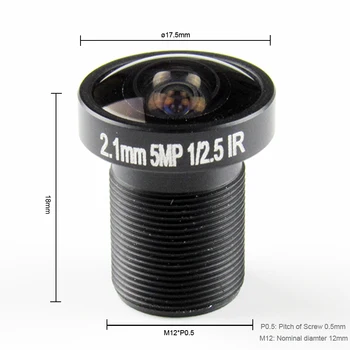 5Megapixel 2.1 mm Fisheye Akcia Fotoaparát Objektív w/t IR Filtrom F2.0 M12 Mount Širší zorný Uhol 155Degree