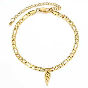 5mm Zlatá Farba Nehrdzavejúcej Ocele Prívesok Charm Anklet Náramok pre Ženy Snowflake Krídlo Prívesok Figaro Reťazca Nohy Šperky DAM09