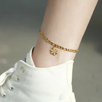 5mm Zlatá Farba Nehrdzavejúcej Ocele Prívesok Charm Anklet Náramok pre Ženy Snowflake Krídlo Prívesok Figaro Reťazca Nohy Šperky DAM09
