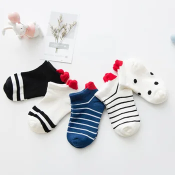 5Pairs/veľa 0-2 Baby Ponožky, Bavlnené Letné Deti Ponožky Srdce Prekladané Dojčenská Dievčatá Chlapci Roztomilý Krátke Ponožky