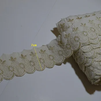 5Yds/Veľa 7 cm Široký Slonoviny Bavlna DIY Čipky Textílie Zlatá Niť Vzor, Vyšívaný Kvetinový DIY Čipky Textílie 2020031908