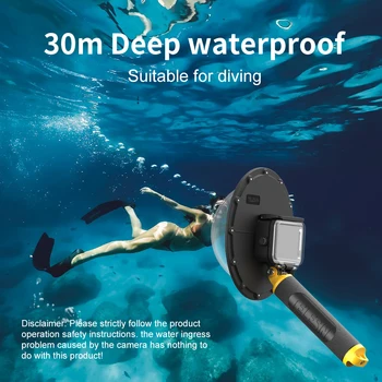 6 inchDome Port 30 M Vodotesné púzdro Prípade, Plávajúce Rukoväť Spúšť Pre GoPro Hero 9 Čierny Kryt pod vodou