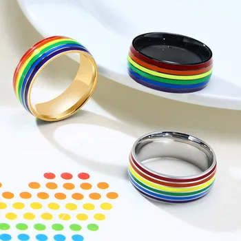 6 MM Muži Ženy Rainbow Farebné LGBT Krúžok 316L Nerezovej Ocele, Svadobné Kapela Lebian & Gay Krúžky Drop Shipping
