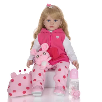 60 CM baby reborn bábiky batoľa dievča kučeravé blond vlasy silikónové vinyl končatín kvalitné zberateľské reborn bábiky deti hračky gi