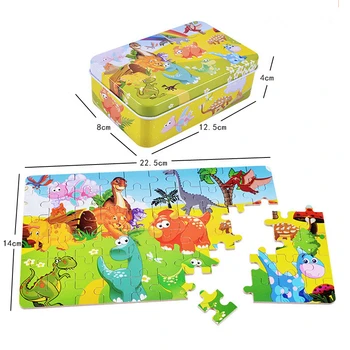 60 Kusov Puzzle Drevené Cartoon Zvierat, Dreva, Železa Box Deti dieťaťa Skoro Vzdelávacieho Hračky pre Deti,