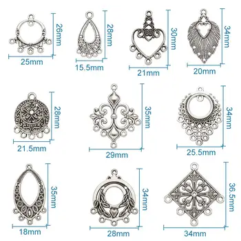 60pcs/set Tibetský Štýl Zliatiny Luster Komponenty Odkazy Zmiešané Tvary Pre Visieť Náušnice, Šperky, Takže Antique Silver Farba