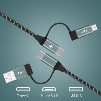 60W 3A Nylon Pletená 4 v 1 Viacero USB + Typ C do USB, C + Micro USB, Rýchle Nabitie Adaptér, Dátový Kábel, Kábel