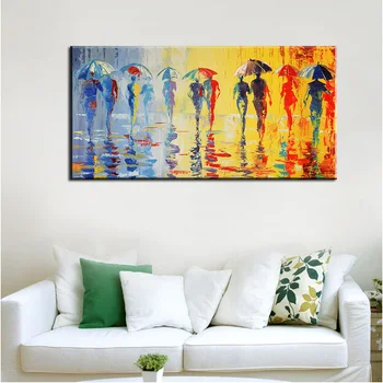 60x120cm-Dáždnik Dážď Chodcov, olejomaľba na Plátne Maľovaní Plagátov a Vytlačí na Stenu Obrázky na Steny v Obývacej Izbe Umenie Pictur