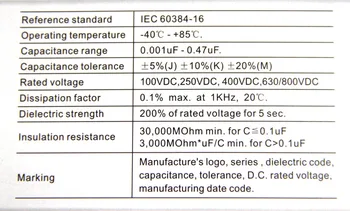 630v 473 473J 47nf 0.047 uf Pôvodnej značky nových CBB Polypropylénový Film Kondenzátory ihrisku 10 mm 1000pcs
