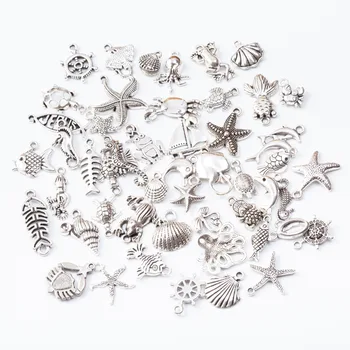 64 g/veľa 50pcs/veľa Antique Silver Zmiešané Charms Prívesky Kovové Zliatiny Zinku Sea Shell zobrazili kľúčové tlačidlá pre Malé KUTILOV, Šperky Robiť Náramky