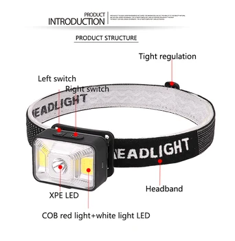 6500LM LED Svetlomet Nabíjateľná Baterka Svetlomety, XPE LED+2*KLAS USB Kábel,Nepremokavé Vedúci Pochodeň S Červené/Biele Svetlo