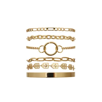 6Pc/set In Hot Zlatá Farba Viacvrstvových Náramky pre Ženy Duté Dizajn Cooper Železných Reťazí Ženské Šperky Príslušenstvo