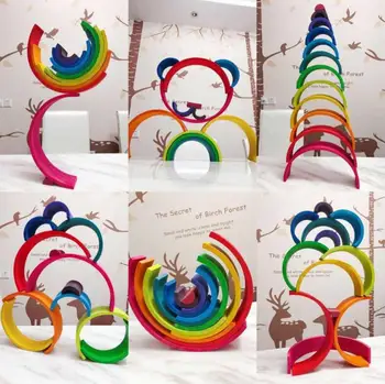 6pcs/7pcs/12pcs Deti Drevené Rainbow Bloky Tvorivé Drevená Budova Vrstvenie Bloky Montessori Farba Zoradiť Vzdelávacie Hračka