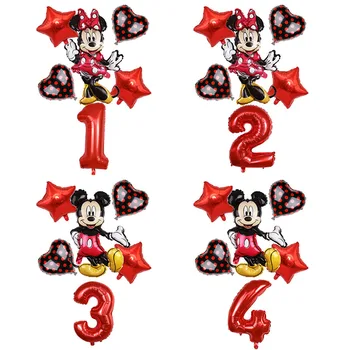 6pcs Cartoon Mickey Minnie Mouse Balón Fólie Narodeninovej Party Dekorácie 32inch červené číslo Balloon Air Globos Dieťa Sprchovací kút Deco