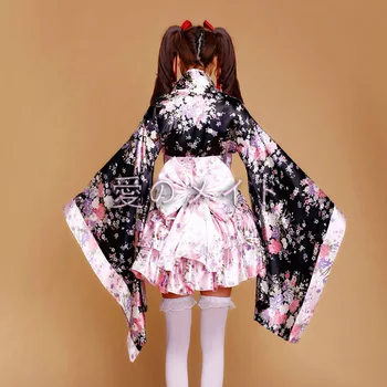 6pcs Nastaviť Ženy Dievča Japonskom Štýle Kimono Čerešňové Kvety Sakura Lolita Princezná Šaty Nosiť motýlik Bell Veľkosť