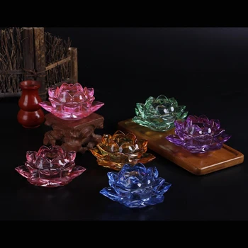 7 farby Crystal Lotus svietniky Feng Shui Misy Svietnik Na candelabra Centerpieces Svadobné Domov Bar Party Dekorácie