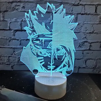 7 Farby Meniace Led 3D Uchiha Sasuke Modelovanie stolná Lampa Anime Domova Svietidlo Deti Darček Spánku Naruto Nočné Svetlo