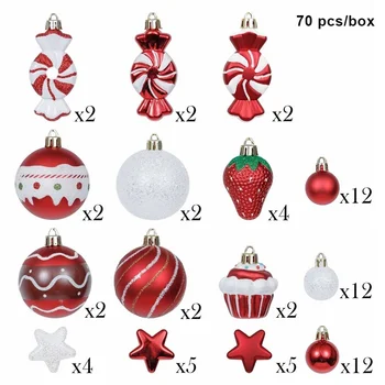 70-Pack Vianočné Gule Nerozbitné Ozdoby Nastaviť Ozdobnými Príveskami Opakovane Ručné Darček pre Vianočný Strom XH8Z
