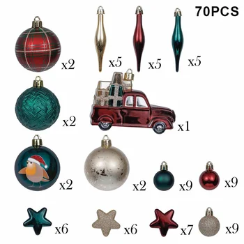 70-Pack Vianočné Gule Nerozbitné Ozdoby Nastaviť Ozdobnými Príveskami Opakovane Ručné Darček pre Vianočný Strom XH8Z