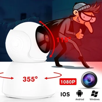 720P, Smart Fotoaparát IP Cam Kamera Videokamera 360 Uhol WIFI Bezdrôtové Nočné Videnie AI Enhanced Motion Detect