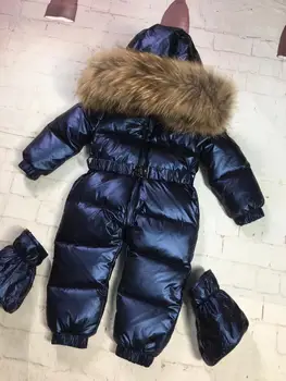 75-155cm 2019 Zimné dieťa dole kabát kačica nadol vyhovovali vrchné oblečenie Kožušiny trakmi detí Snowsuit dole coats Dieťa jumpsuit romper