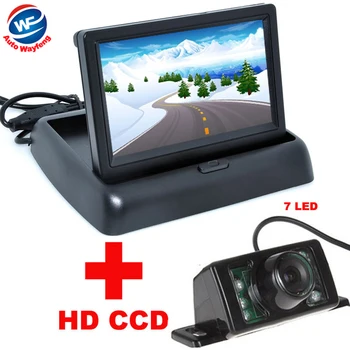7LED NOC Auto CCD parkovacia Kamera S 4,3 palcová Farebná LCD Auto Video Skladacia Monitor Fotoaparátu Auto Parkovisko Pomoc