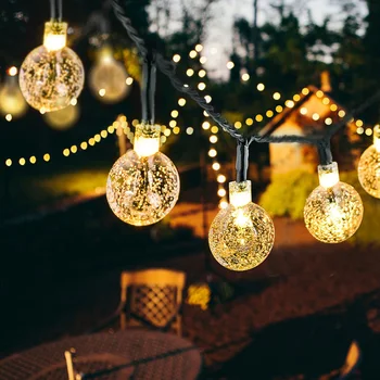 7M 30LED Solárne Svietidlo Crystal Ball LED Reťazec Svetlá Flash Nepremokavé Víla Garland Pre Vonkajšie Záhradné Vianoce Svadba Decoratio