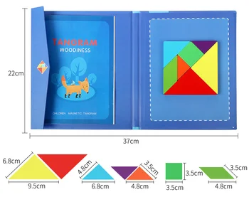 7pcs Drevené Magnetické Tangram Skladačka Puzzle, Hračky, Farby, Tvar Montessori Drevené Doskové Hry Detí Vzdelávacie Hračky